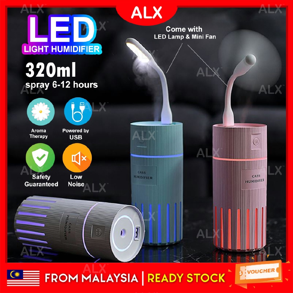 ALX (CLEAR STOCK) 320ml Anti burn Purifier Ultrasonic Home Aroma USB Fan LED Lamp Air Humidifier Essential Oil