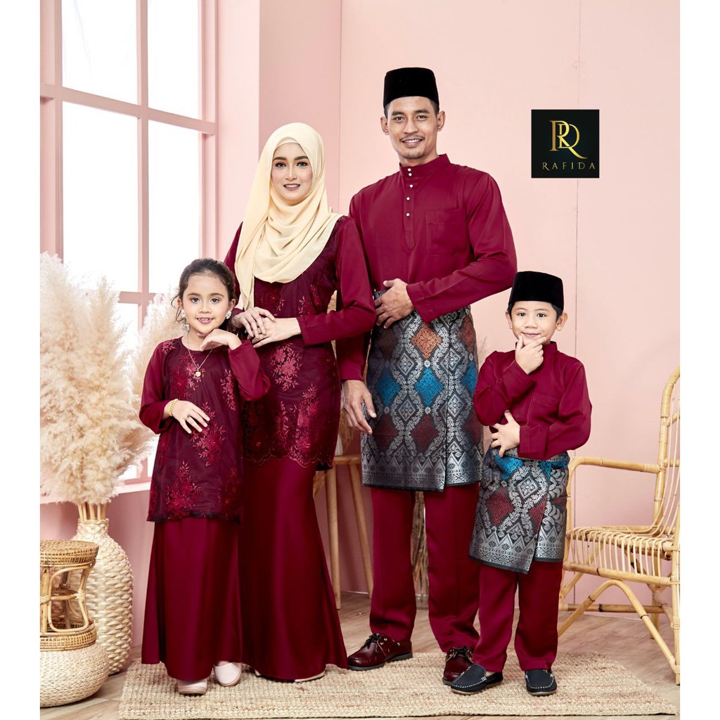 Set Sedondon Family 2021 Maroon Kod Butik Rrafida Kurung Moden Ibu Anak Baju Melayu Sedondon Baju Raya Shopee Malaysia