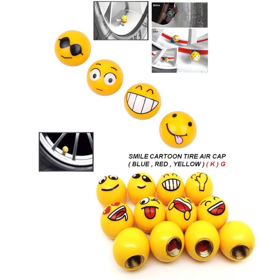 Modern Design 4pcs Happy Face Smiley Emoji Logo Black Auto Car Wheel Tire Air Valve Caps Tire Decoration 
