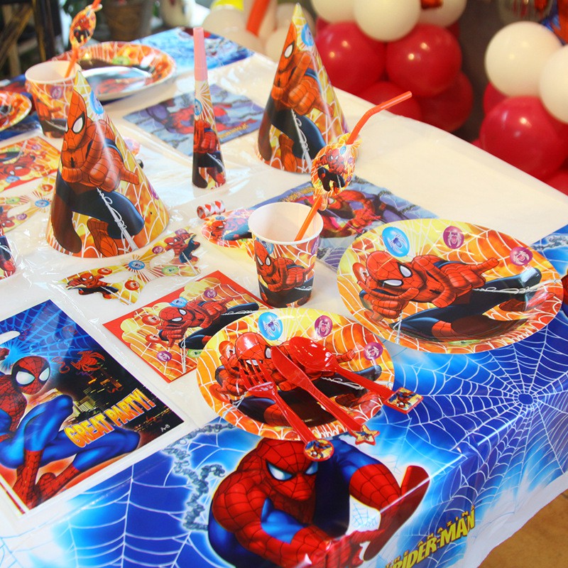 Spider Man Theme Party Supplies Favors Disposable Paper Plates Napkins Cups Spoons Spiderman Birthday Party Decorations Kids Shopee Malaysia