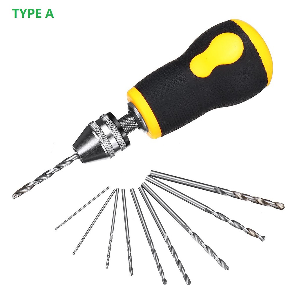 Micro Mini Portable Small Hand Drill + 10pcs Twist Drill Bits set Tool