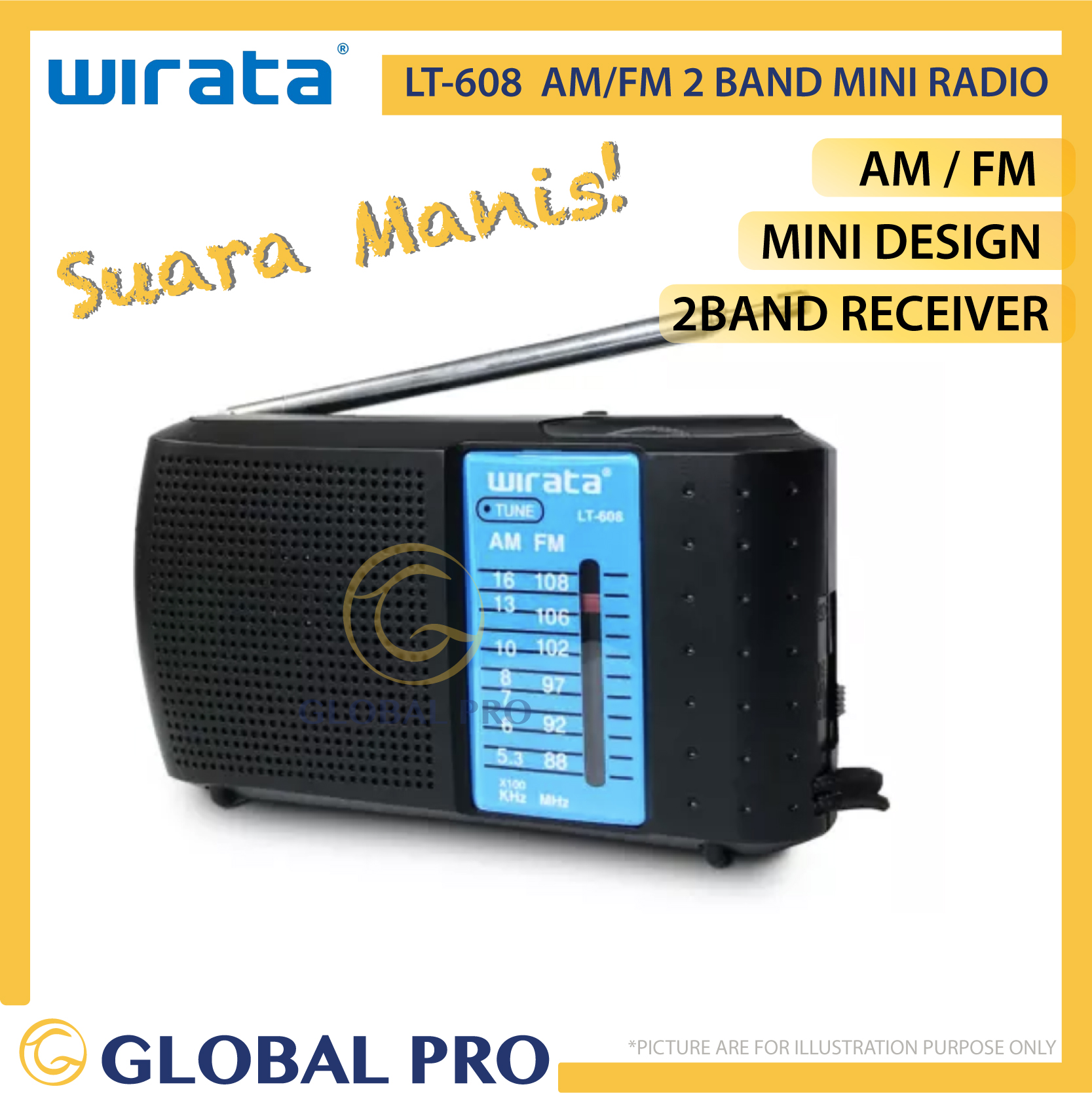 Wirata LT-608 Mini Radio AM/FM 2Band Receiver Battery Radio Handheld Radio