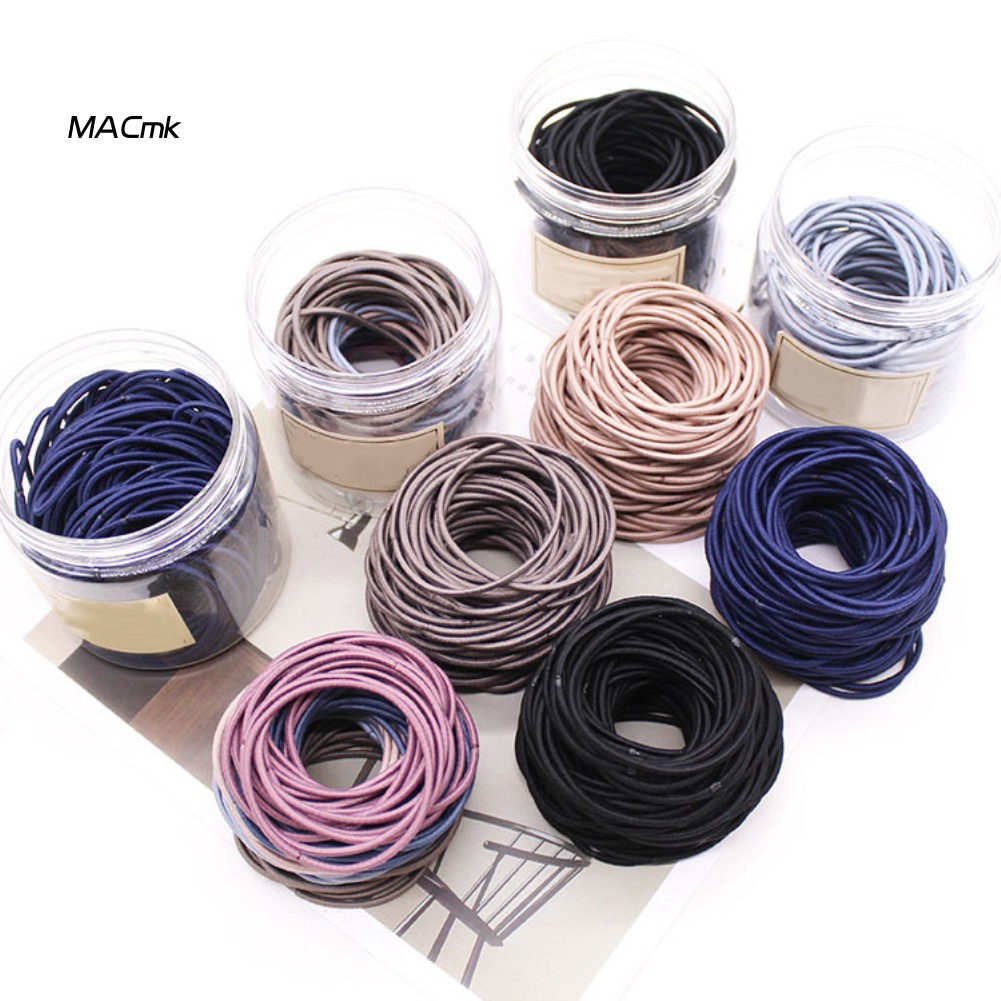Mac 100pcs Solid Color Women Elastic Hair Rope Ring Ponytail
