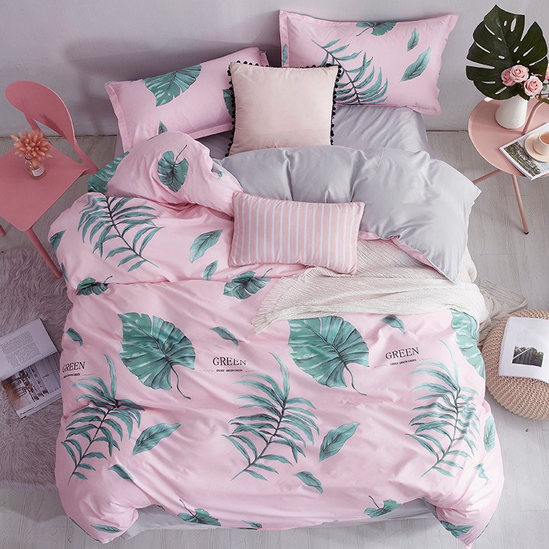 Green And Pink Tree Leaf Design Cozy Duvet Cover Set 180x220cm