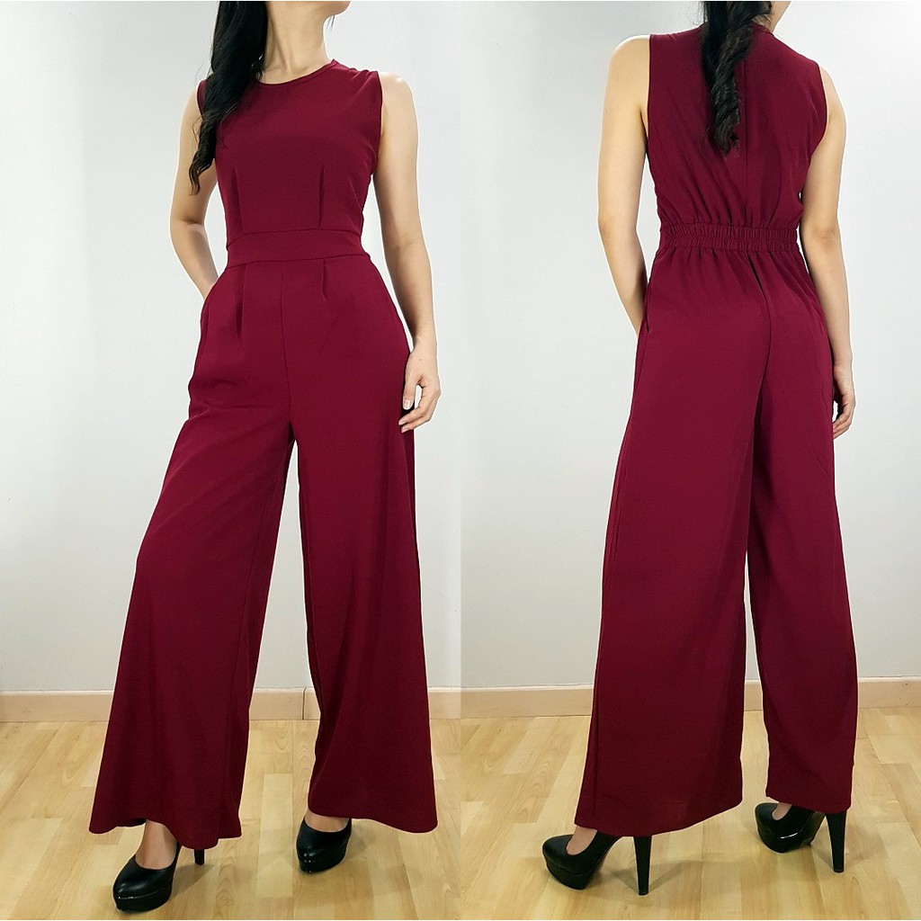 Sleeveless Plain Jumpsuit Palazzo Pant with Fitting Waist (J0107 ...