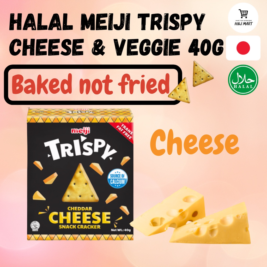Halal Meiji Trispy Cheese & Veggie Cracker 40g Triangle Cracker Cheese Cracker Vegetable Cracker