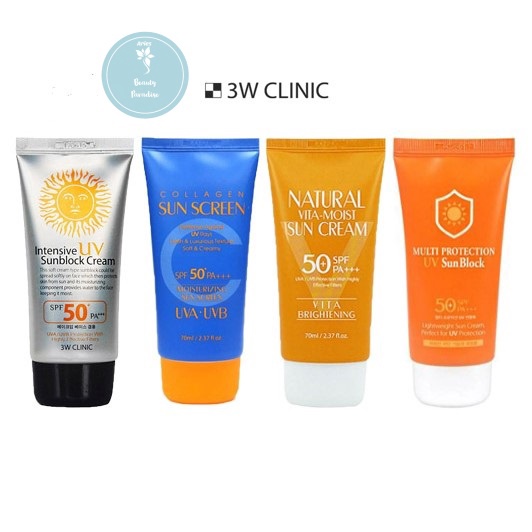 3W CLINIC Intensive UV Sunblock Cream/ Collagen Sunscreen/ Natural Vita-Moist Sun Cream/ Multi Protection UV Sunblock