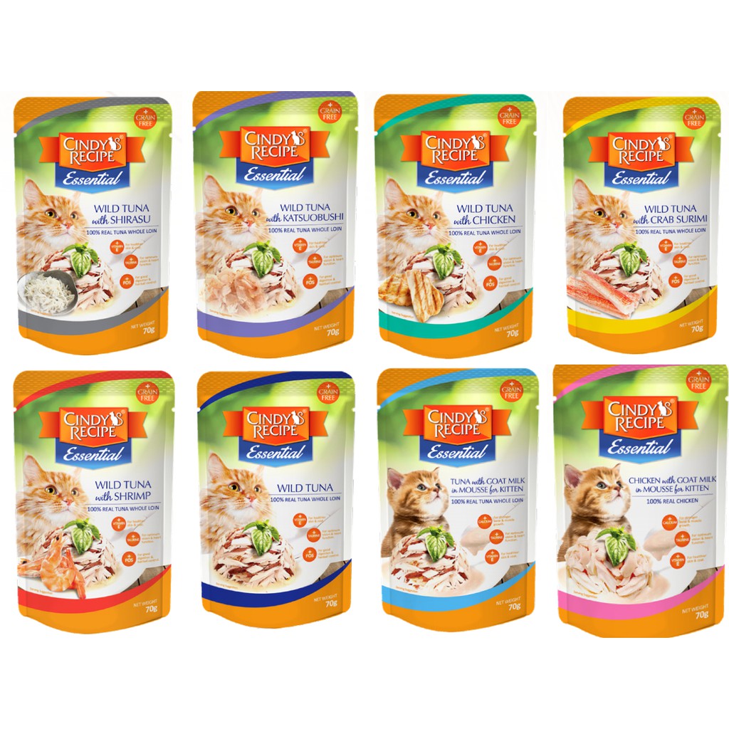Cindy's Recipe Essential Wet Cat Food Pouch 70G (8 Flavours) Shopee