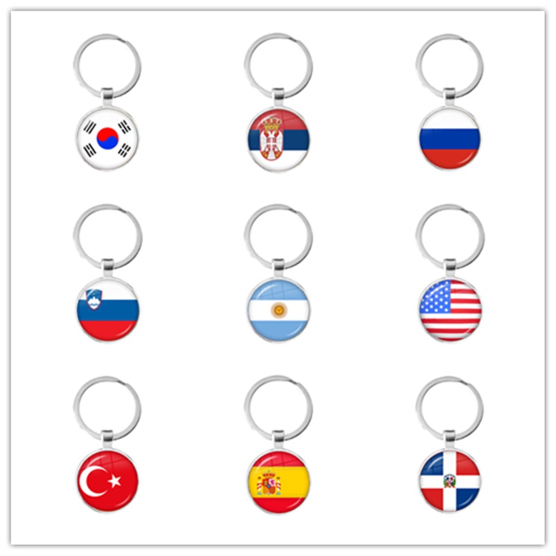 National Flag Round Keychain Korea, Serbia, Russia, Slovenia, Argentina, the United States, Turkey, Spain, Dominica Keyring Gift