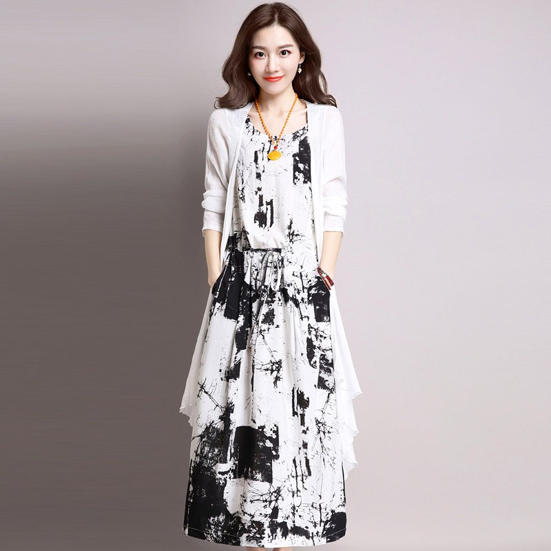 long dress and cardigan