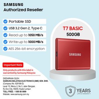SAMSUNG SSD PORTABLE T7 (BASIC) 500GB/1TB/2TB BLUE/RED