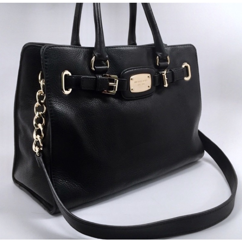 AUTHENTICS preloved Michael Kors Black Leather Satchel with Gold Chain |  Shopee Malaysia