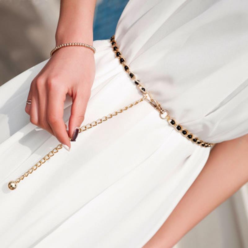 🄛✺Fashion Woman Belts Sweet Pearl Long Belt Chain Metal Waist Chain