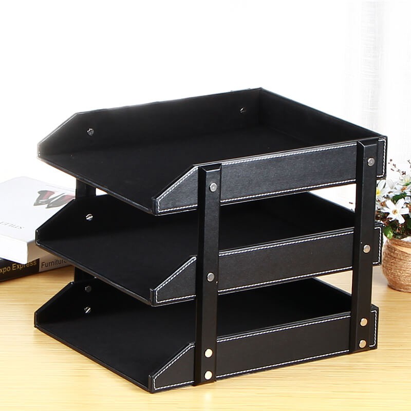 Pu Leather Office Desktop Filing Tray File Organizer Tray File