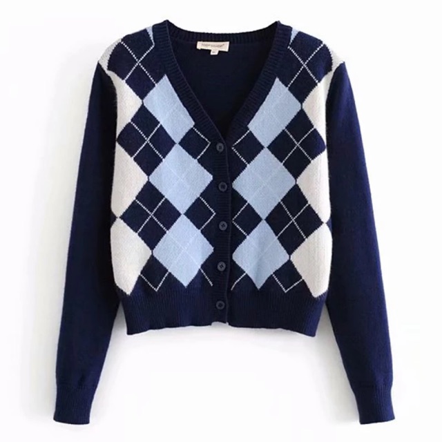 blue plaid cardigan