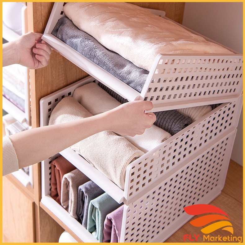 Multipurpose Stackable Wardrobe Clothes Organizer Cloth Storage Basket Cabinet Storage Detachable Box Drawer