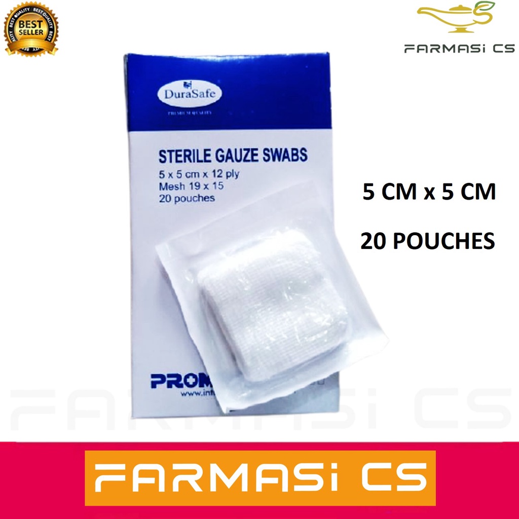 Durasafe Sterile Gauze Swabs 5cm x 5cm x 12 PLY 20 POUCHES/BOX [to