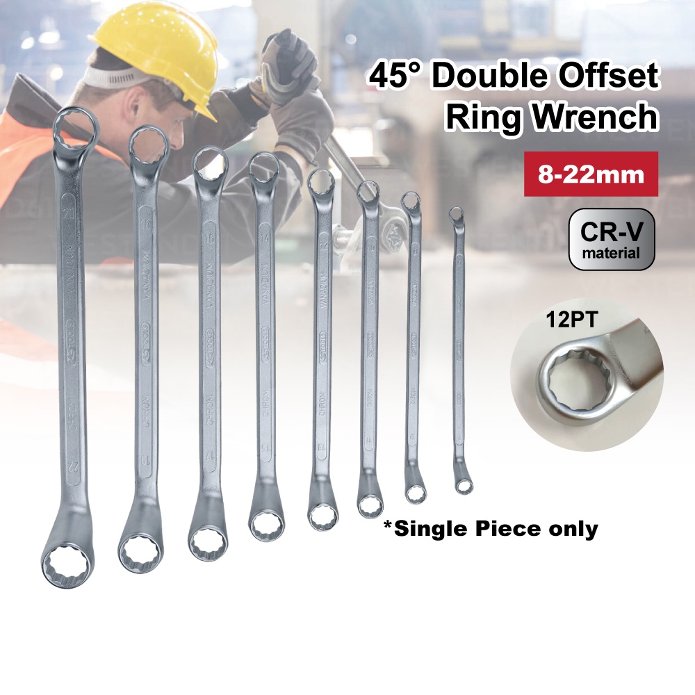 Double Offset Ring Wrench 1unit 45° 8-22mm Spanner Set CR-V Tool Set Chrome Vanadium Workshop Durable Wrench Hand Tool