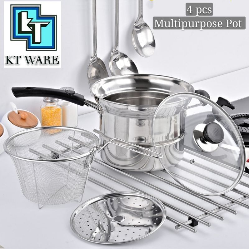 KT WARE 4pcs 22cm MULTI FUNCTION DEEP FRY /STEAM / COOKING POT PERIUK