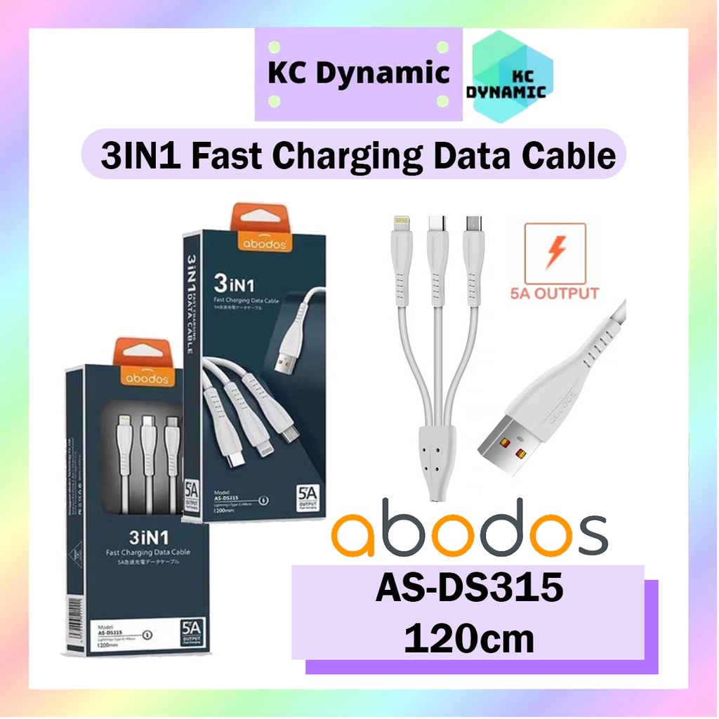 Abodos ASDS315 3 IN 1 USB Data Cable 5A Fast Charging 120CM High Speed