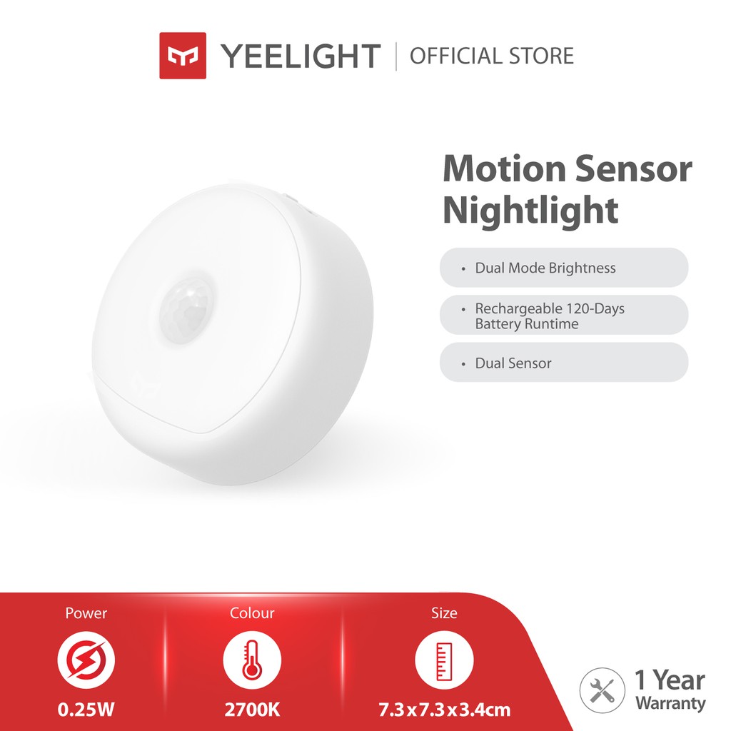 Yeelight Motion Sensor Nightlight | YLYD01YL | Bedside Lamp Dimmable Soft Light Infrared Sensor Motion Detect