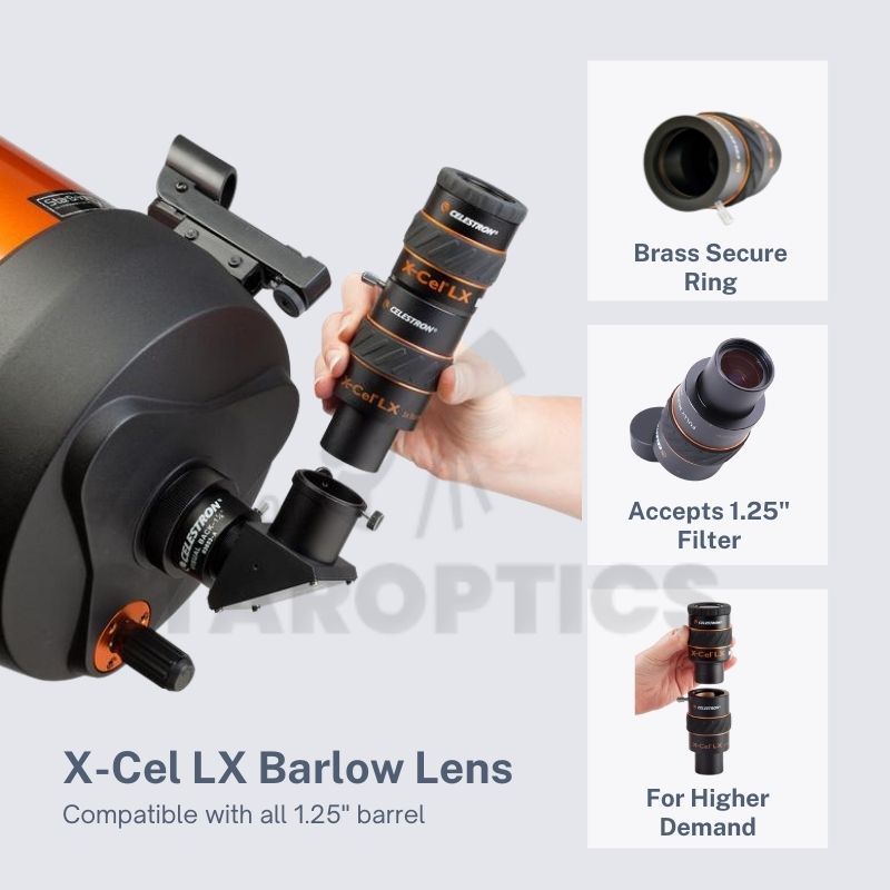 CELESTRON XCEL LX Barlow Lens TripletElement Premium Design for High Transmission and Clarity
