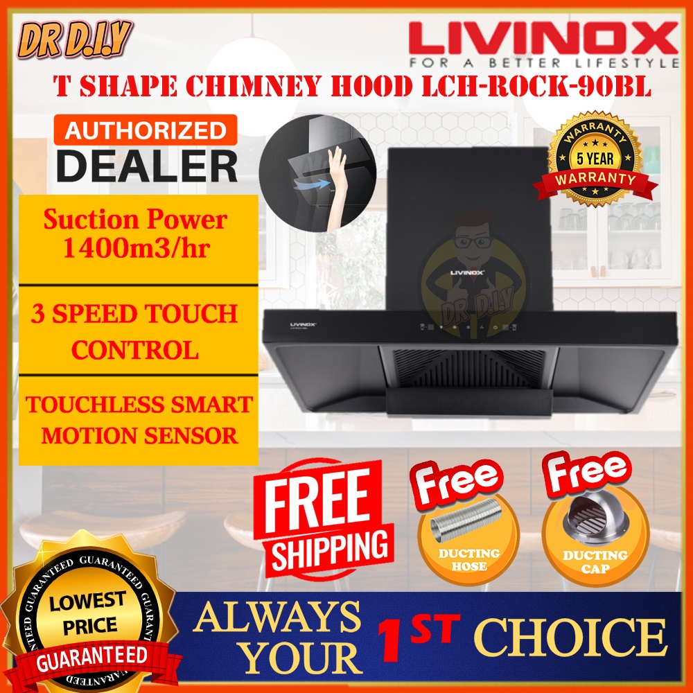 [FREE SHIP] LIVINOX LCH-ROCK X-90BL 1500m3/hr T SHAPE CHIMNEY HOOD