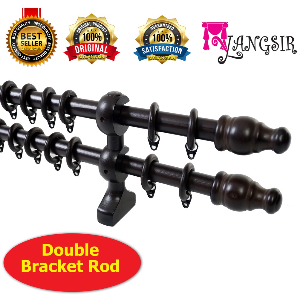 Wooden Curtain Rod Double Bracket Kayu Langsir  Bermutu 