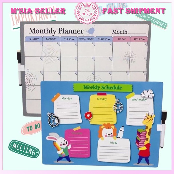Weekly and Monthly Planner Board Double Sided Free Whiteboard Marker