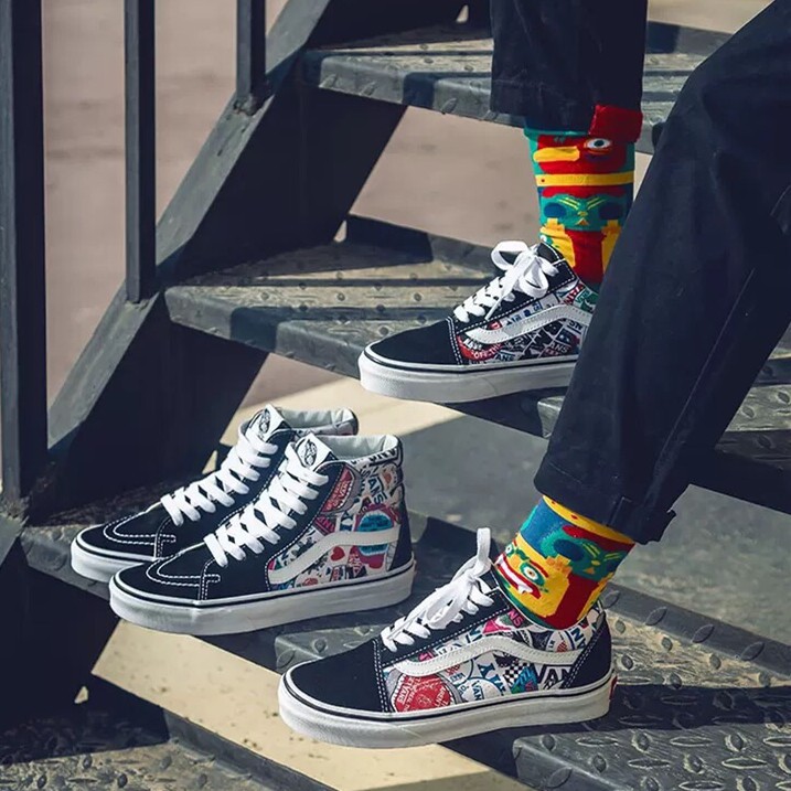 vans high top on feet