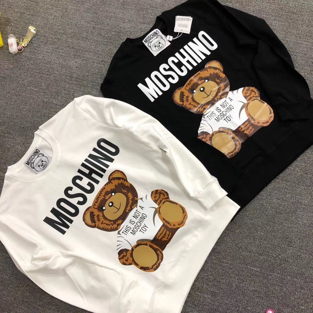 Ready Stock ! Moschino 100% Cotton New MSO Bear Loose Round Neck Sweater Unisex Long-sleeved Sweater