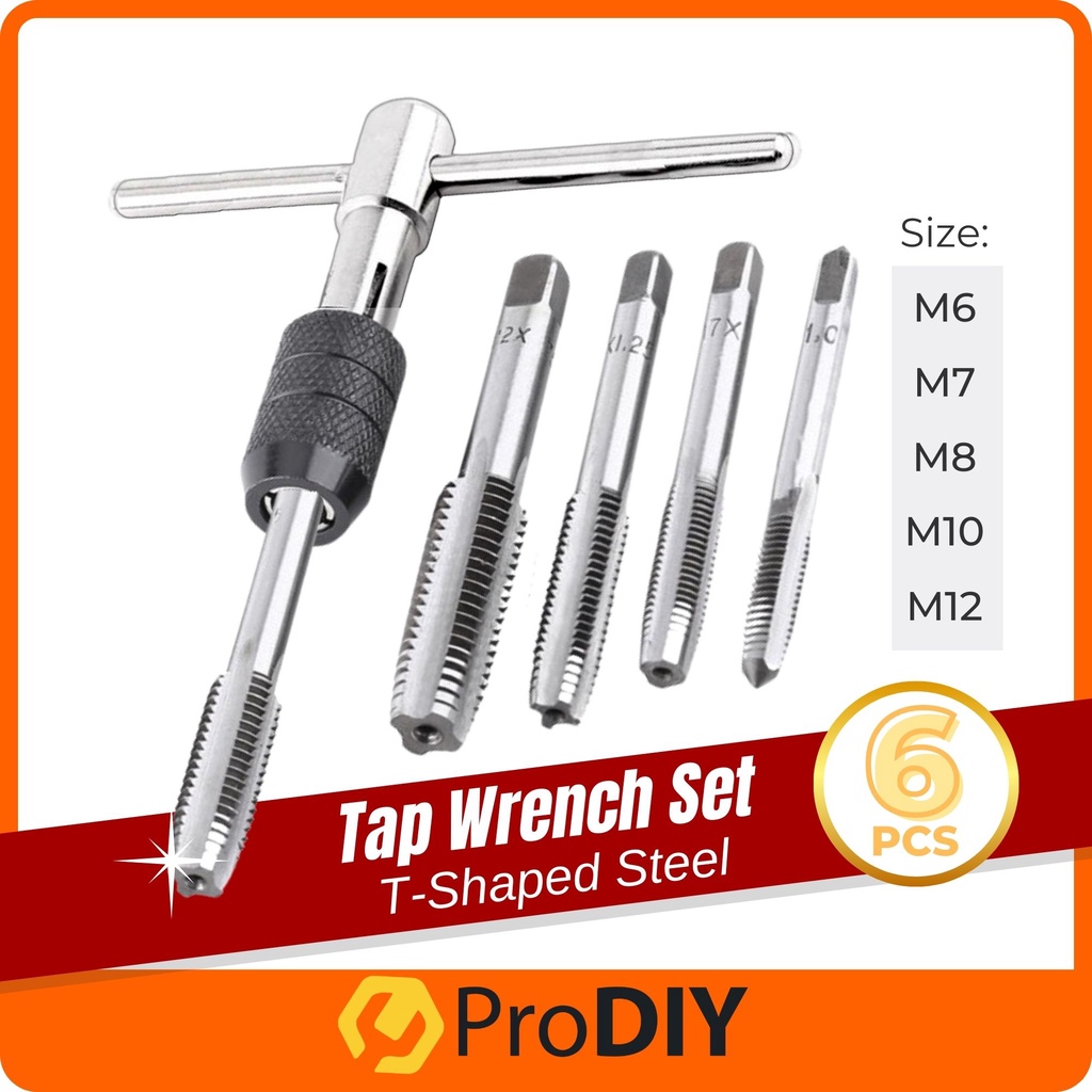 6PCS Set Screw Tap Tshaped Wrench Threading Tapping Hand Steel Metric