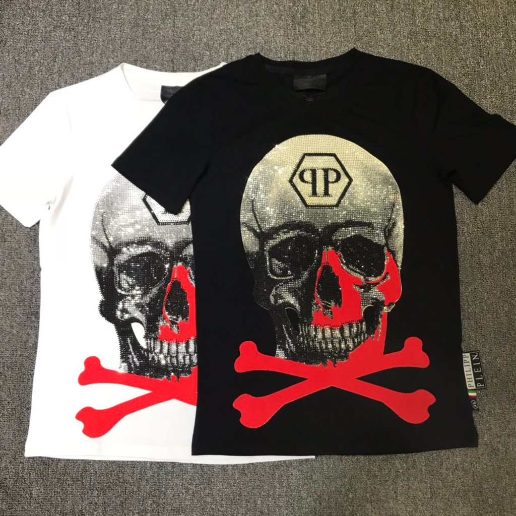 philipp plein red skull t shirt