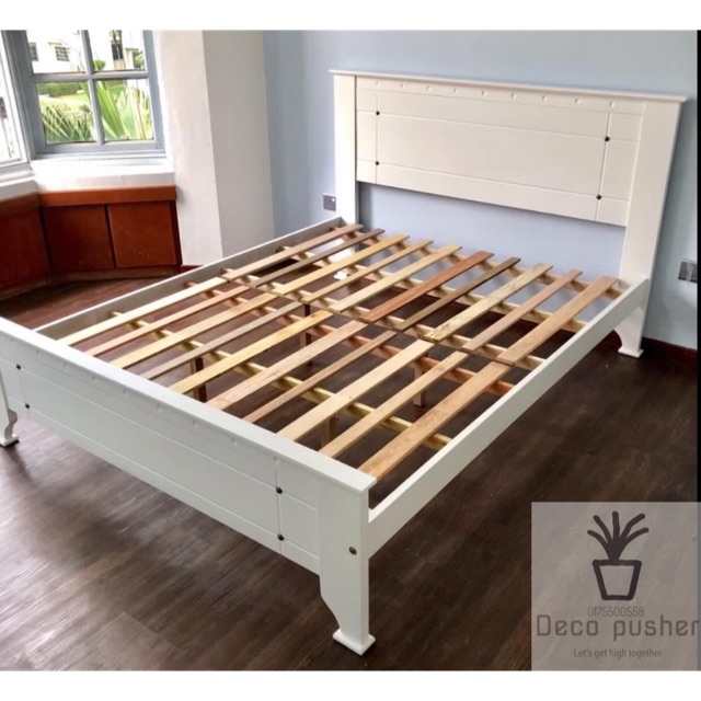 White Wooden Bed Frame Ikea Inspired, Queen Slat Bed Frame Ikea