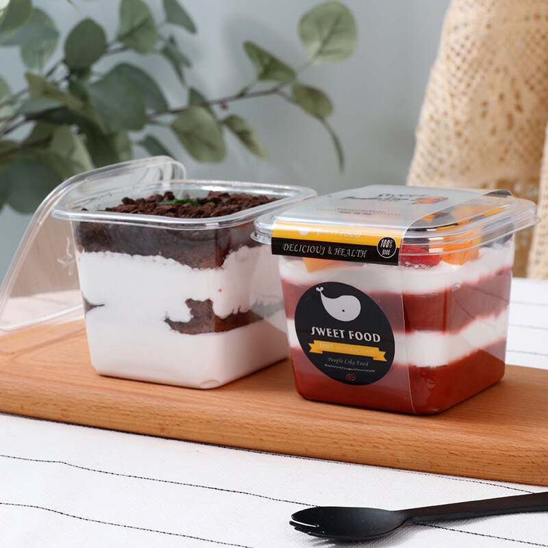 Mousse Cookie Cake Boxes Square Plastic Cupcake Box Pudding Dessert Cup Disposable Wedding Party