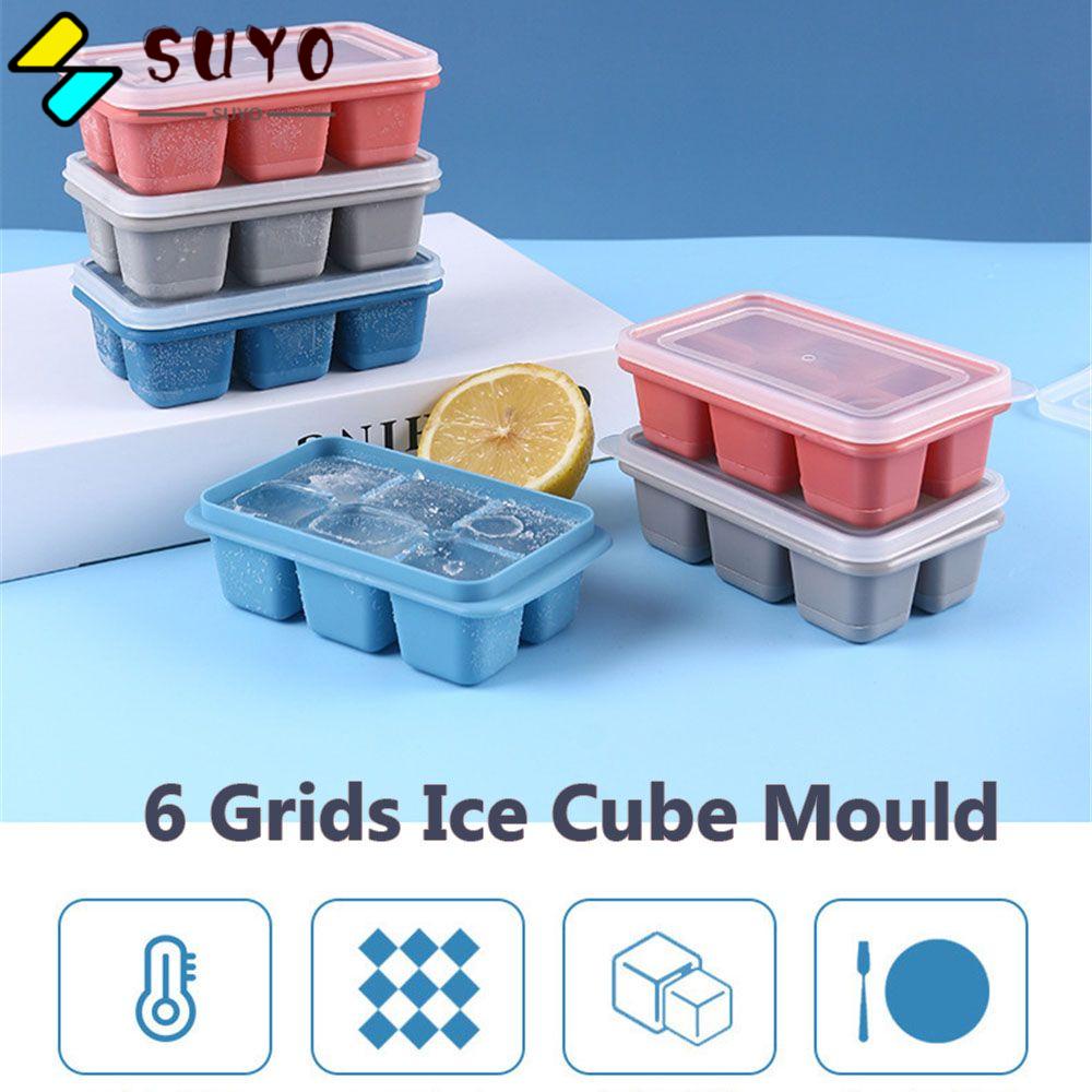 SUYOU Party Home 6 Grids Ice Mould Bar Tools Drink Cooling Ice Cube Maker Fast Cool Gadget Kitchen Tool DIY Summer Beer Coffee Chiller Soft Silicone Mold With Lid/Multicolor