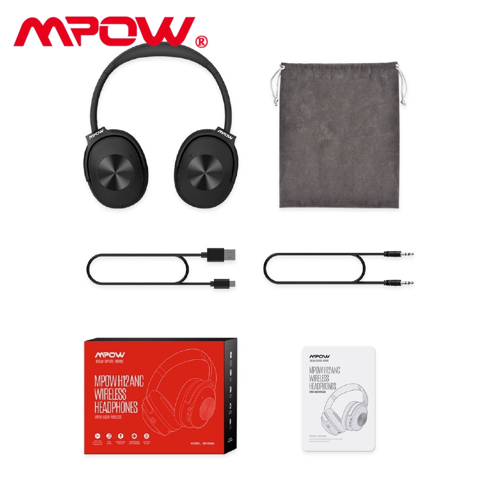 mpow h12 hybrid active noise cancelling headphones
