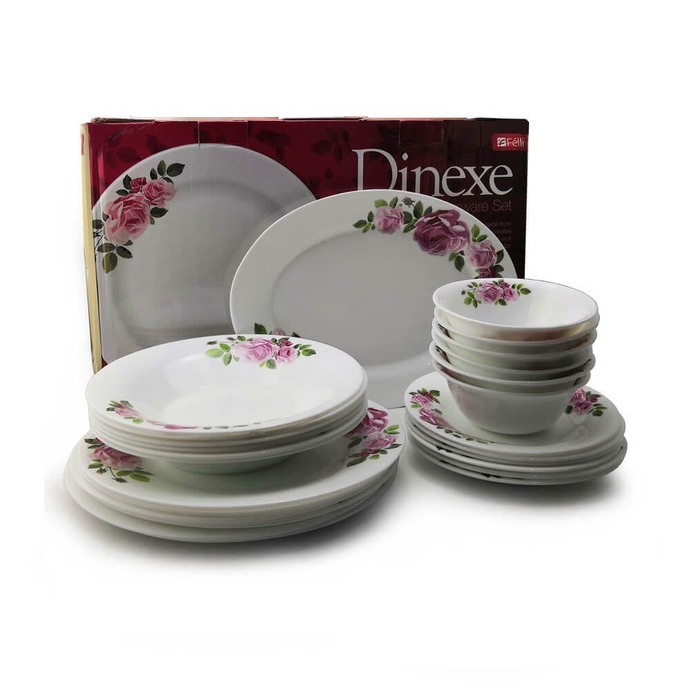 Felli Dinexe Opal Glass Dinnerware Set (24 Pcs) Country Rose [FREE