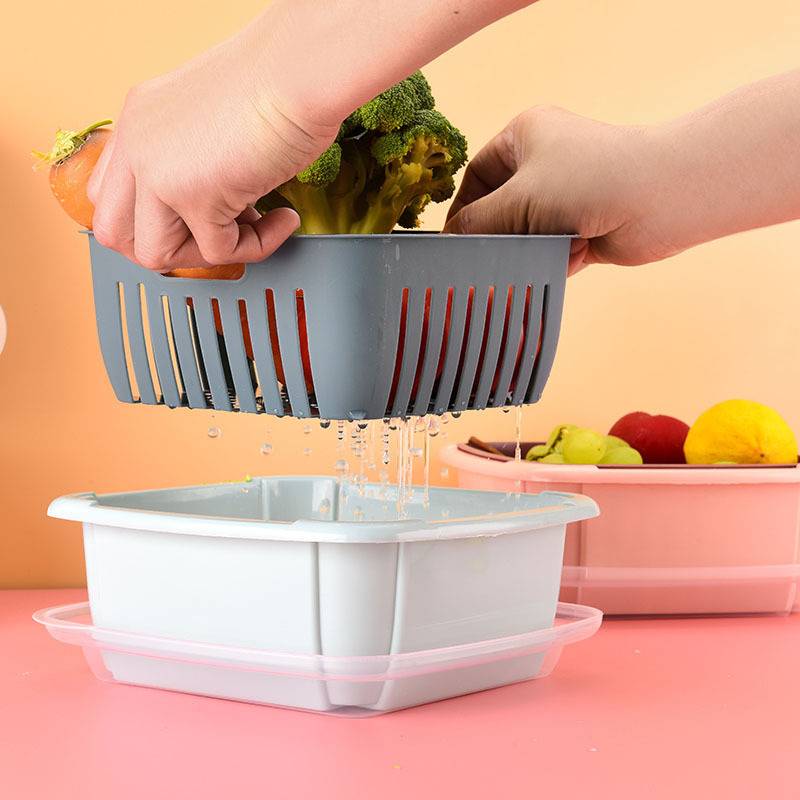 [READY STOCK] 2 Layers Washing Drain Water Basket Container Fruits
