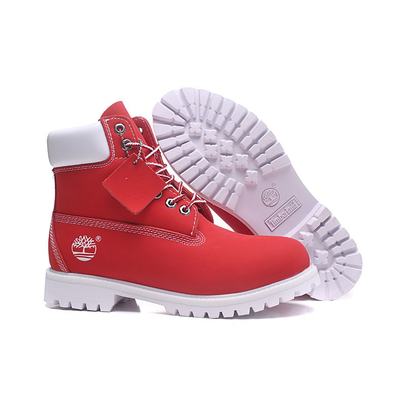 red and white timberland boots