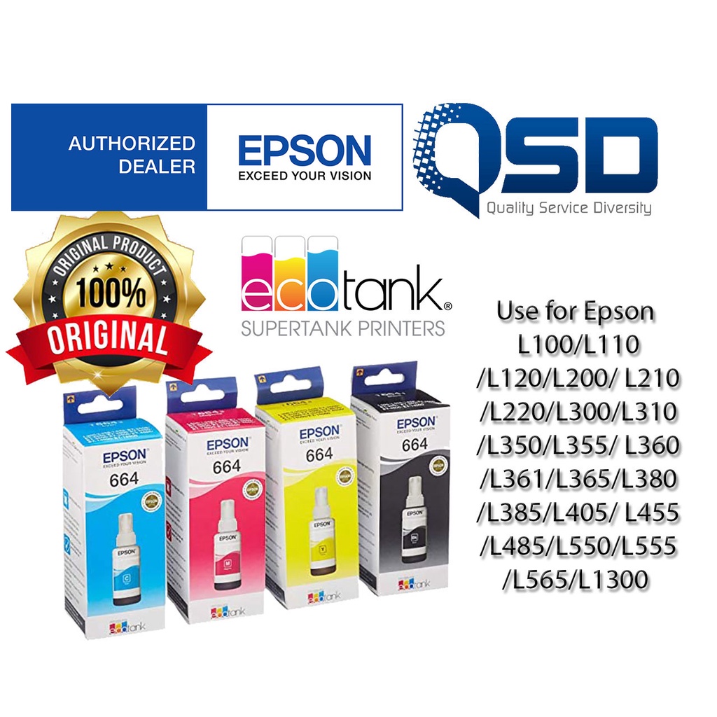 Epson Original Refill Ink T664 T6641 T6642 T6643 T6644 | Shopee Malaysia