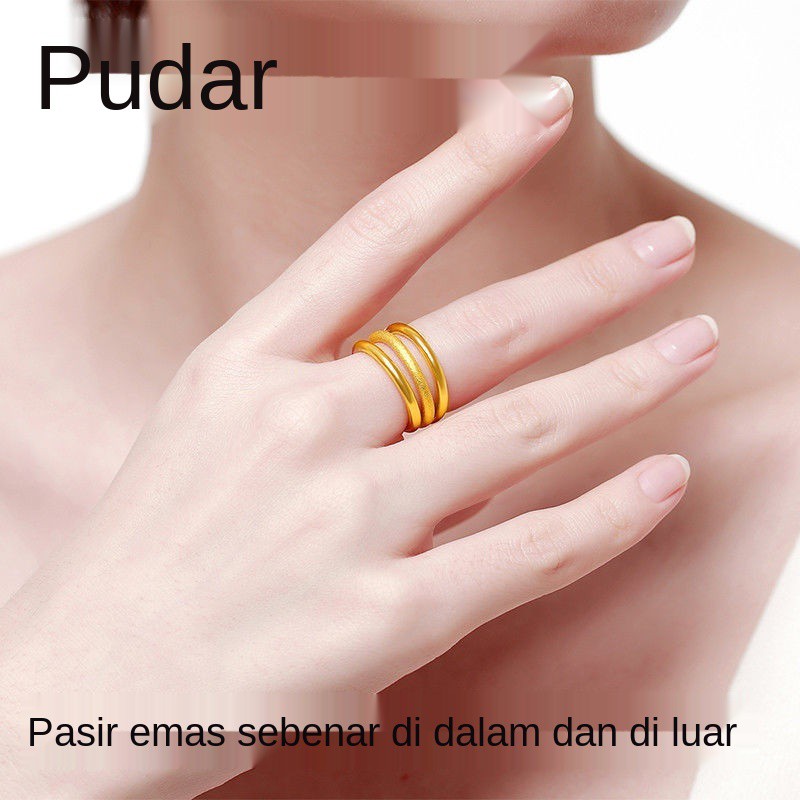 แหวนผ หญ ง The Produk Asli Tidak Luntur Cincin Emas Pasir Vietnam Warisan Kuno Wanita Sederhana Polos Halus