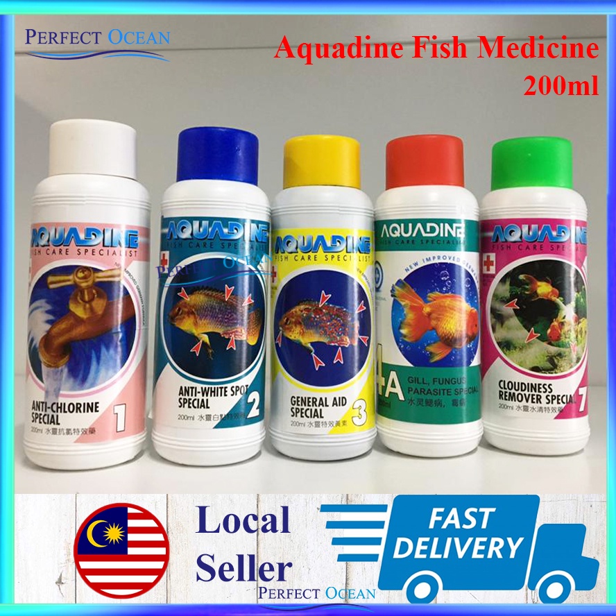 Aquadine Anti Chlorine, Anti White Spot, General Aid, Gill Fungus Parasite, Cloudiness Remover 200ml READY STOCK | Per