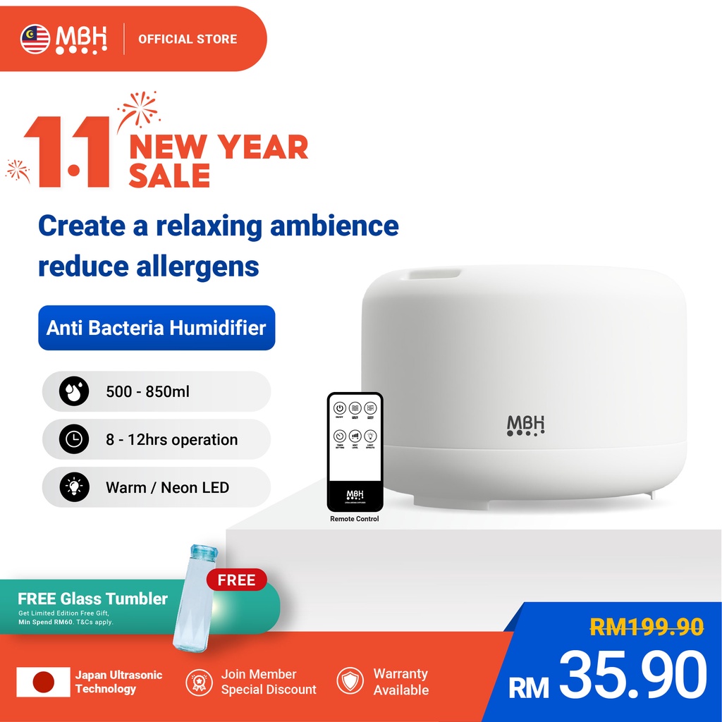 MBH Lydia Humidifier Aroma Diffuser, Aroma Therapy, Humidifier, Air Purifier with LEDs and Remote Control  (850/500ml) #1