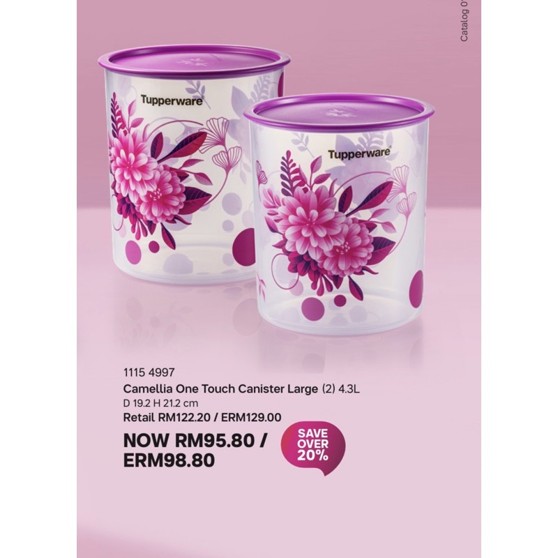 Tupperware Camellia One Touch Canister Large 4.3L 2pcs