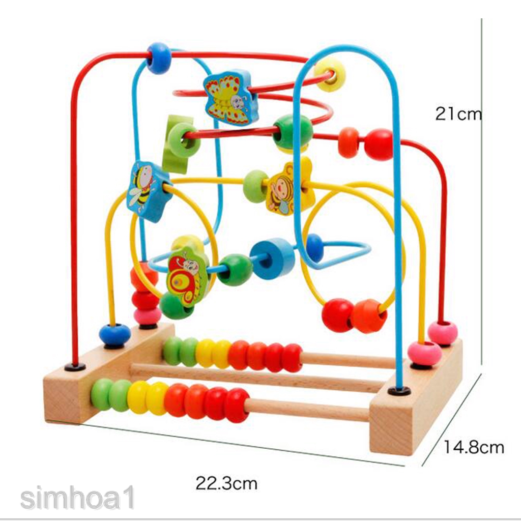 Wooden Fruit Around Bead Wire Maze Developmental Baby Math Educational Toys 