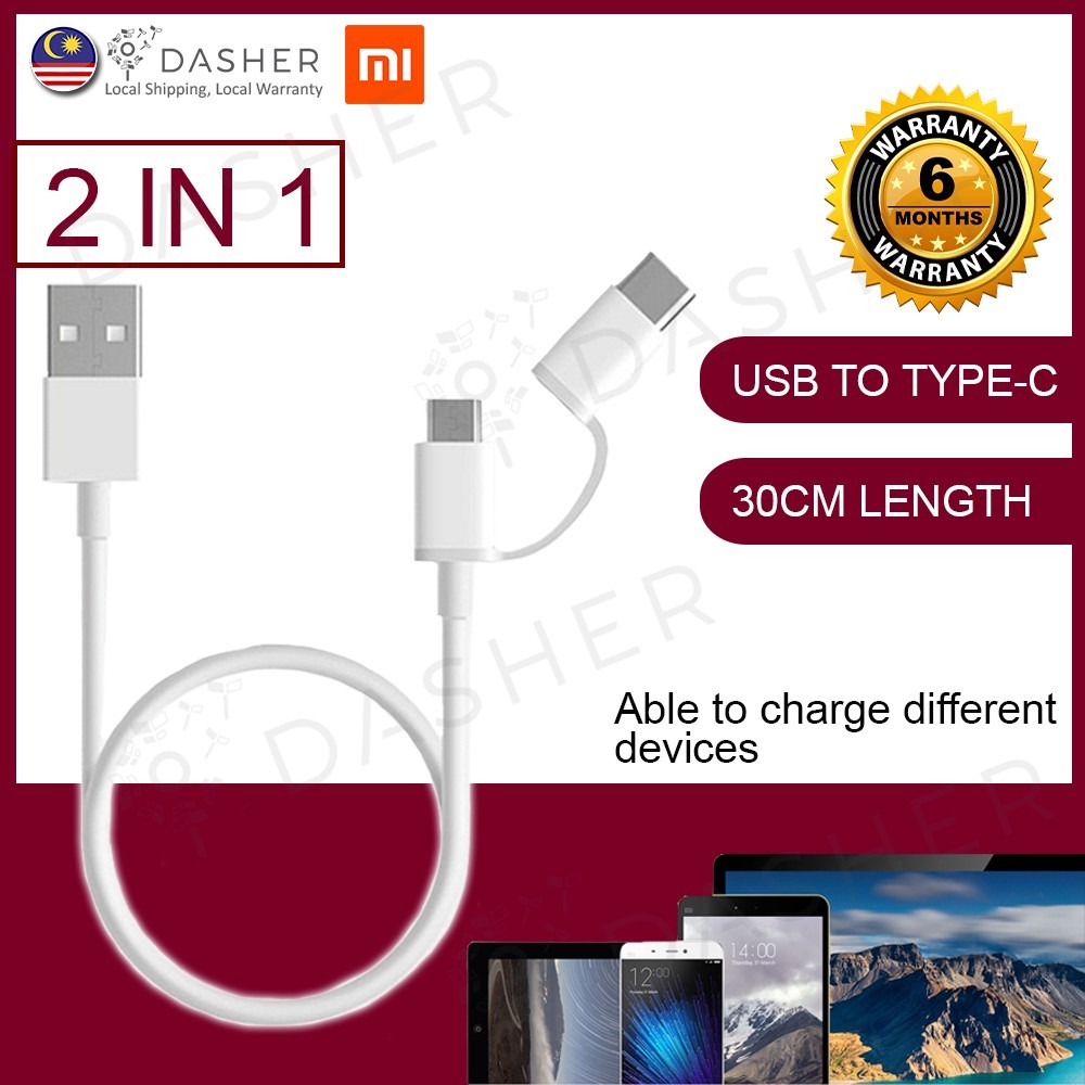 XiaoMi Mi 2in1 USB Cable Micro USB to Type C (30cm) Shopee Malaysia
