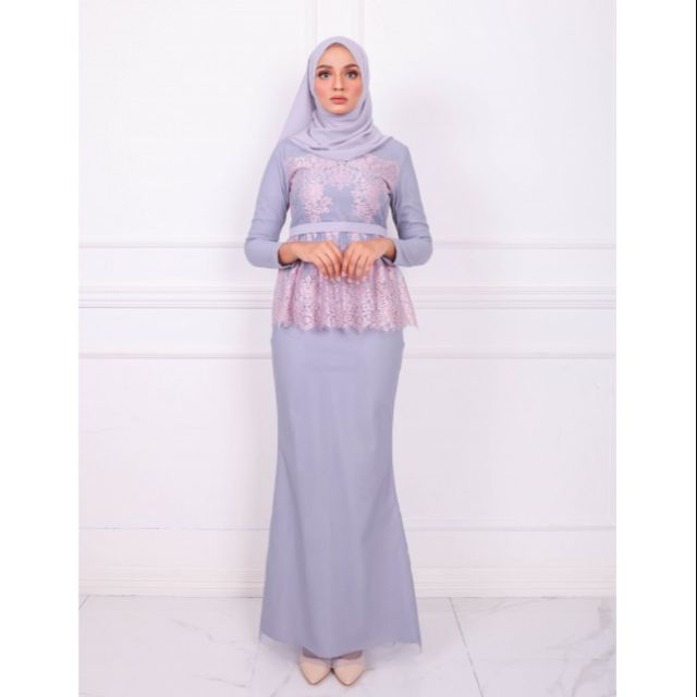 Jeanelle Peplum French Lilac Baju Kurung Shopee Malaysia