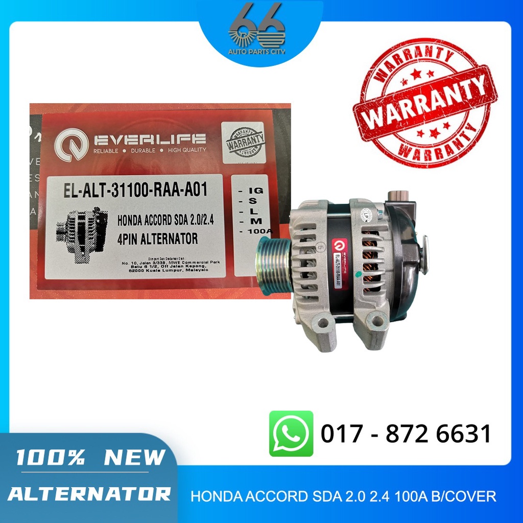 100 NEW ALTERNATOR HONDA ACCORD SDA 2.0,2.4,CIVIC SNA 2.0 4PIN 100A