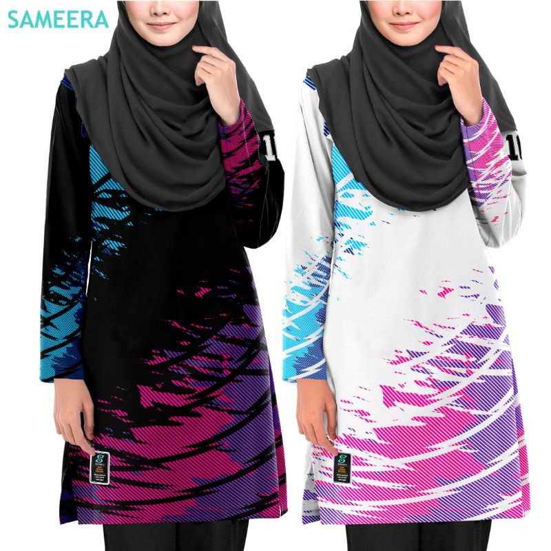 Hari Sukan Negara 2023 Muslimah HSN Black White Tshirt Muslimah Couple Set Jersey Viral Blouse Murah Plus Size Baju Muslimah Microfiber Labuh Budak Kanak Kanak Women Malaysia